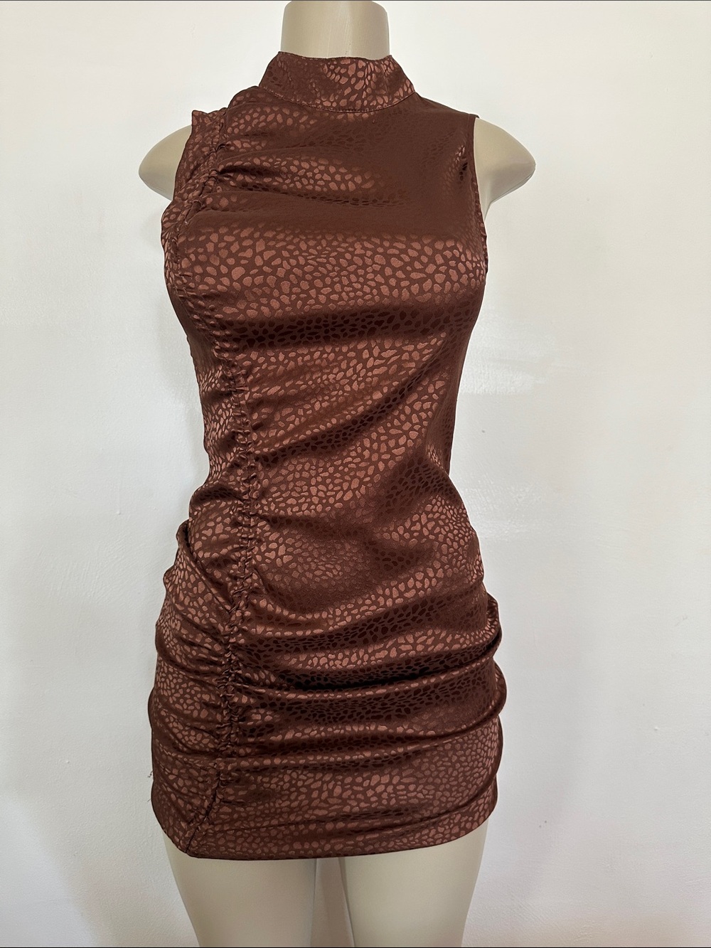 Brown shinny mini turtle neck dress Sz S
